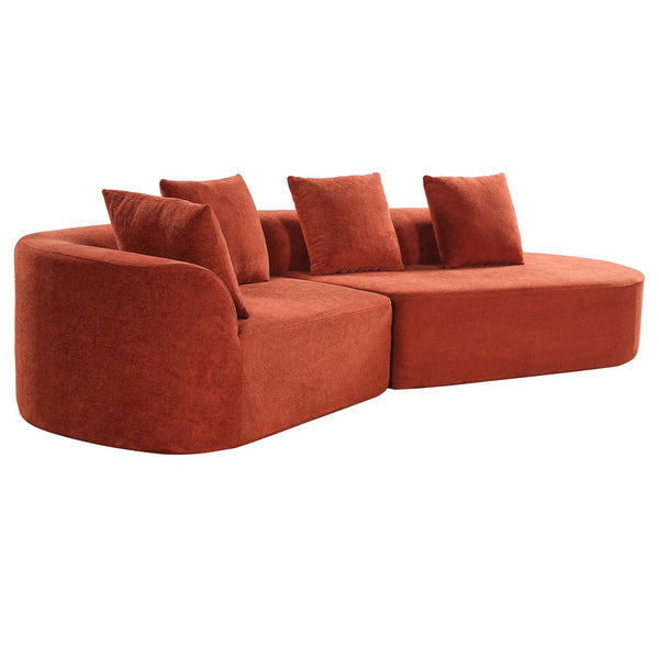 English Elm 116" Curved Sectional Sofa Pearl Fabric Chaise Frameless Sponge Contemporary Living Room Orange N767P388359G