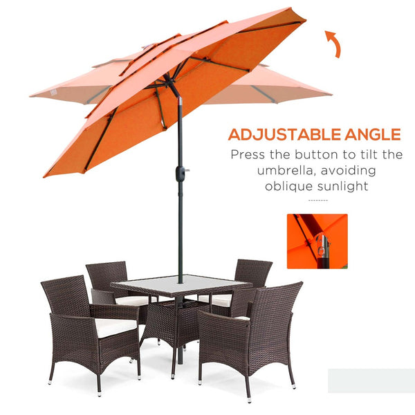 English Elm Outsunny 9Ft Orange Patio Umbrella With Crank, 3-Tier Venting For Deck & Lawn Shade, Easy Tilt W2225P174162-GIGA
