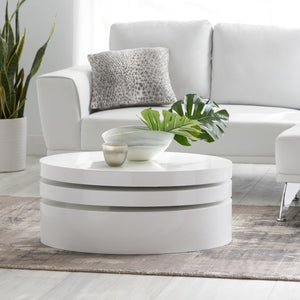 English Elm Christopher Knight Home® - MODERNESQUE Oval Rotating Coffee Table with 3-Tier Swivel Surfaces, Plywood Build, Sleek Modern Functionality Gloss White N758P245072W