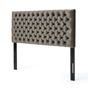 English Elm Christopher Knight Home® - Tufted Upholstered Queen Size Headboard with Button Detail, Adjustable Height, Velvet Finish, Modern Appeal Grey 55444.00NVLTGRY