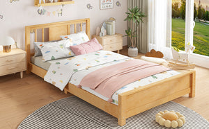 English Elm Twin Low Profile Floor Bed with Guardrails Pine Wood Frame Minimalist Bedroom Natural W1580P438799