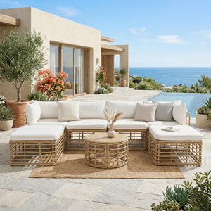 English Elm Go Modular Outdoor Sectional Set Pe Rattan Patio Sofa with Round Coffee Table FG201233AAA