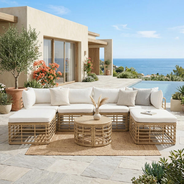 English Elm Go Modular Outdoor Sectional Set Pe Rattan Patio Sofa with Round Coffee Table FG201233AAA