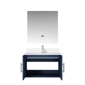 English Elm Navy Bath Vanity 30"W x 22"D with White Quartz Top, Chrome Faucet & 30" LED Mirror, Durable Finish B2731S01306