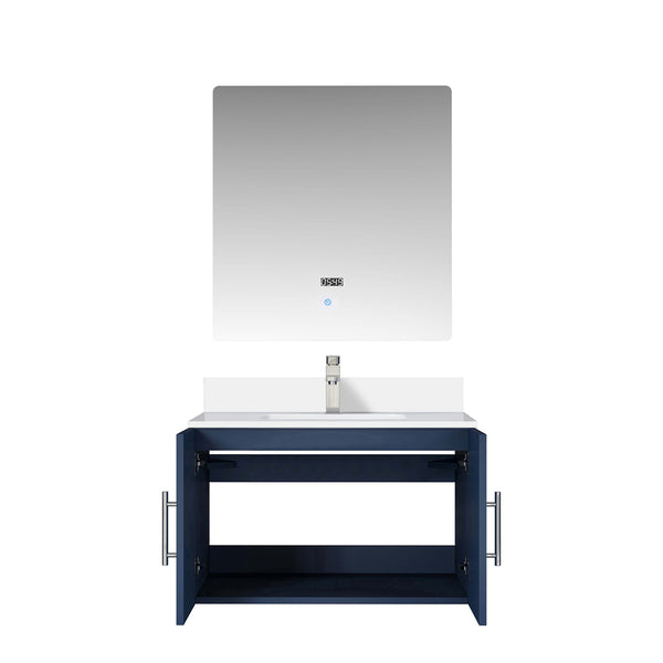 English Elm Navy Bath Vanity 30"W x 22"D with White Quartz Top, Chrome Faucet & 30" LED Mirror, Durable Finish B2731S01306