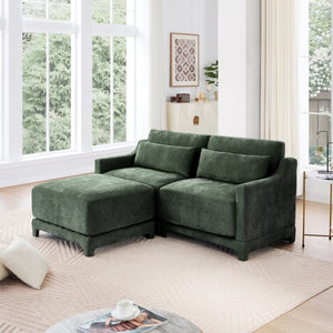 English Elm Two-Seater Sofa Set With Ottoman, Lumbar Pillows & Ergonomic Design – Elegant Chenille In Green! W714S01214-GIGA