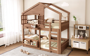 English Elm Full Bunk Bed with Trundle Bookshelf Storage Pine Frame Car Design for Kids W1580S00521