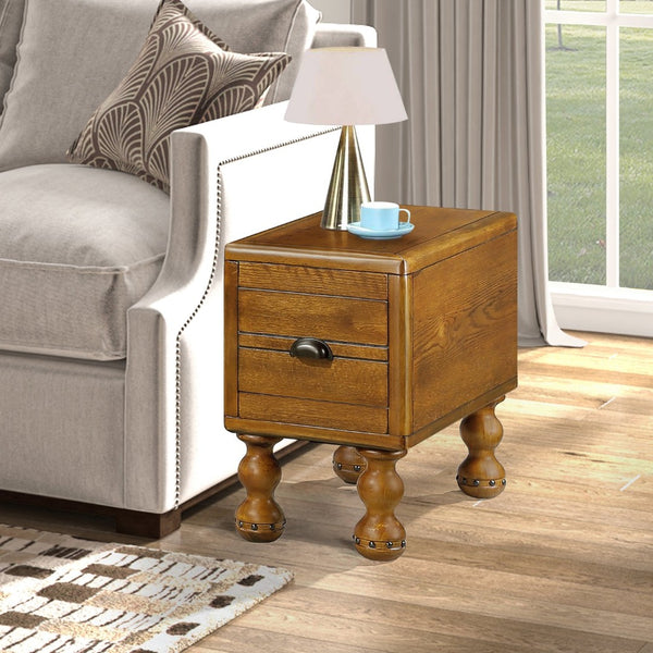 English Elm Solid Wood End Table - Vintage-Style Narrow Nightstand With Drawer For Small Spaces, Easy Assembly! W1202P176736-GIGA