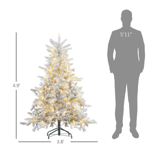 English Elm Homcom 5Ft Prelit Snow Flocked Christmas Tree With 931 Tips, Warm White Leds & Sturdy Metal Base W2225P249645