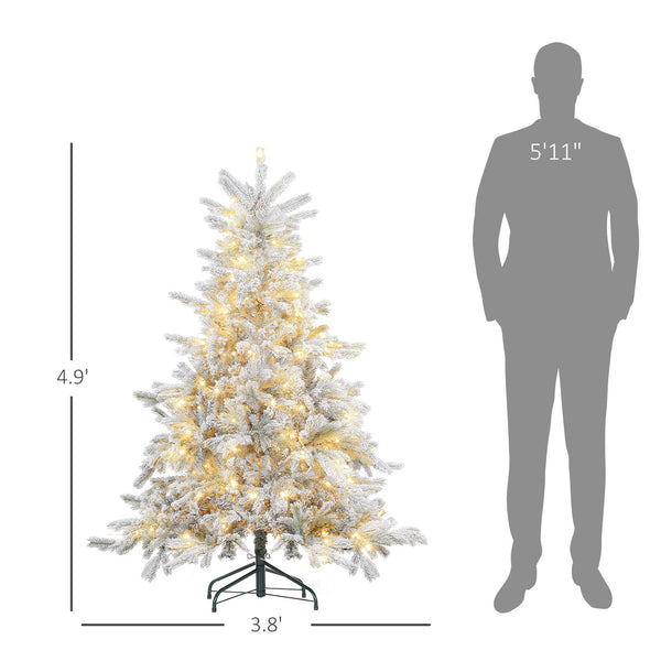 English Elm Homcom 5Ft Prelit Snow Flocked Christmas Tree With 931 Tips, Warm White Leds & Sturdy Metal Base W2225P249645