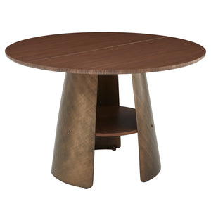 English Elm 47.25 Inch Round Dining Table Walnut Mdf Top Bronze Metal Frame Seats Six W3357S00001