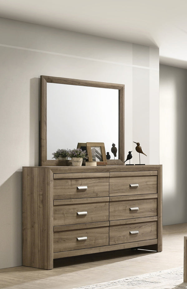 English Elm 1pc Contemporary Six-Drawer Wooden Dresser with Metal Pulls, Warm Wood Finish, Spacious Bedroom Storage Light Brown 18.19 L x 60.16 W x 41.81 H B2741P383313