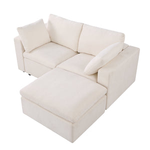 English Elm 68.5" Modular Loveseat Sofa & Ottoman - Cozy Beige Chenille Sectional For Small Spaces & Apartments W1123S00037
