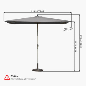 English Elm Rectangle Patio Umbrella With Crank Lift And Tilt Function, Uv-Protective Grey For Ultimate Shade W1859P320959-GIGA
