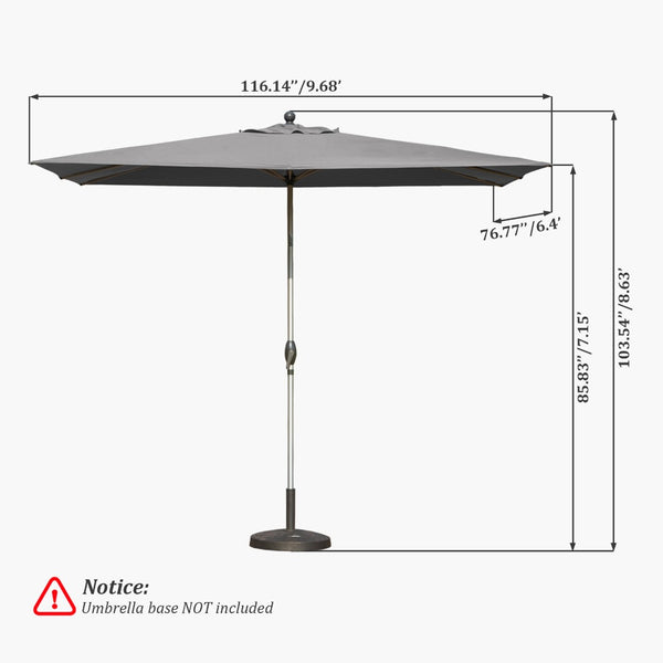 English Elm Rectangle Patio Umbrella With Crank Lift And Tilt Function, Uv-Protective Grey For Ultimate Shade W1859P320959-GIGA