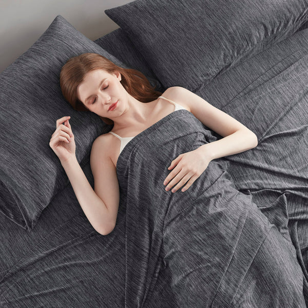 JLA Home Urban Habitat - Nylon breathable jersey sheet set — silky heathered knit, wrinkle‑resistant, cool-to-touch comfort for warm sleepers Black UH20-2466