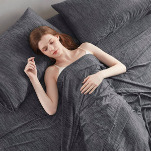 JLA Home Urban Habitat - Nylon Jersey Knit Sheet Set — Breathable, Silky-Smooth 50/50 Nylon-Poly Blend, Wrinkle-Resistant, Fits 16" Mattresses Black UH20-2468