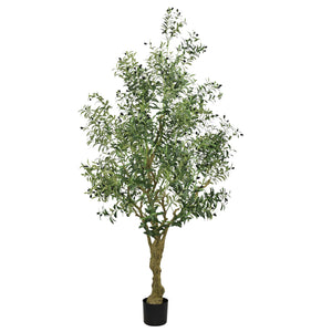 English Elm 8ft Artificial Olive Tree with Natural Wood Trunk Faux Fruit and Lifelike Foliage W2945P458768