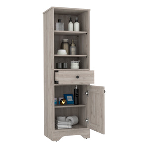 English Elm St. Clair Grey Linen Cabinet with Drawer & 3 Open Shelves, Engineered Wood, Compact Storage Solutions B200P188813