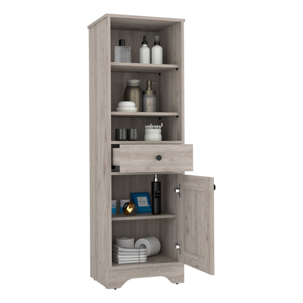 English Elm St. Clair Grey Linen Cabinet with Drawer & 3 Open Shelves, Engineered Wood, Compact Storage Solutions B200P188813