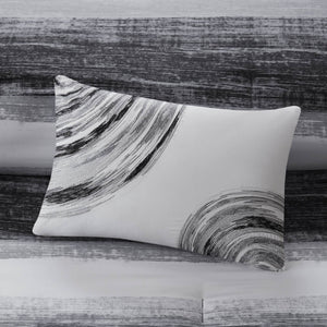 English Elm 7-piece Twin Watercolor Stripe Comforter Set with Cotton Blend Sheets Bedroom Black Multi B035P408249