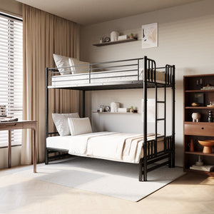 English Elm Twin Over Metal Bunk Bed Pull Out Lower Sleeper Space Saving Steel Frame W1671P459794