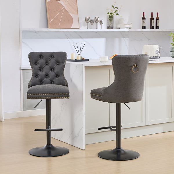 English Elm A&A Retro Pu Swivel Barstools Set Of 2, Adjustable Height 26-33", Vintage Comfort For Kitchen & Bar W1143P195203