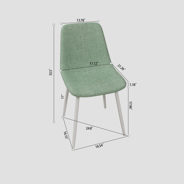 English Elm A modern linen padded dining chair set of 4 with ergonomic high back, sturdy white metal legs, comfy seats Green W2189P190476