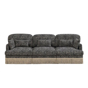 English Elm 100" Leopard Chenille Sectional Sofa with Tassel Trim Deep Seat Modular Living Room Couch Khaki W5656S00022