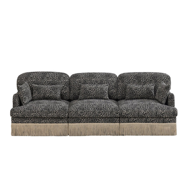 English Elm 100" Leopard Chenille Sectional Sofa with Tassel Trim Deep Seat Modular Living Room Couch Khaki W5656S00022