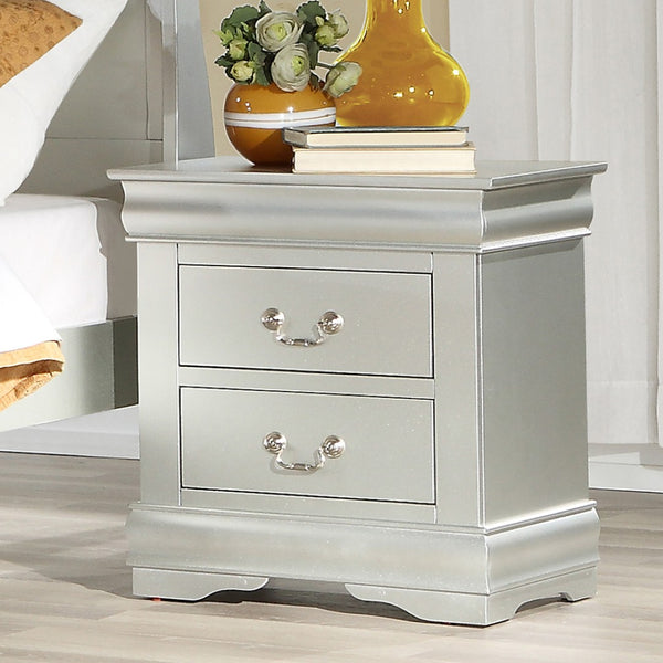 English Elm Wooden Nightstand With 2 Drawers In Elegant Platinum Finish For Stylish Bedroom Storage Solutions B016P253463-GIGA