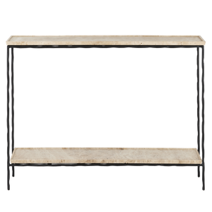 Boyles Modern Travertine Console Table with Unique Textured Tray Top and Durable Iron Base