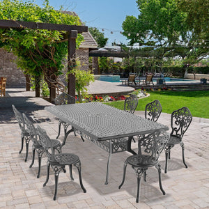 English Elm 9-Piece All-Weather Cast Aluminum Dining Set - Stylish Black Frame For 8 Guests, Perfect For Outdoor Fun! W1710S00250
