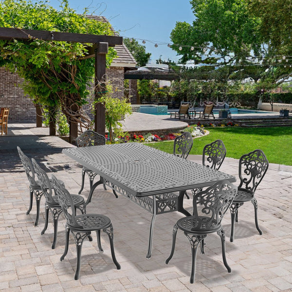 English Elm 9-Piece All-Weather Cast Aluminum Dining Set - Stylish Black Frame For 8 Guests, Perfect For Outdoor Fun! W1710S00250