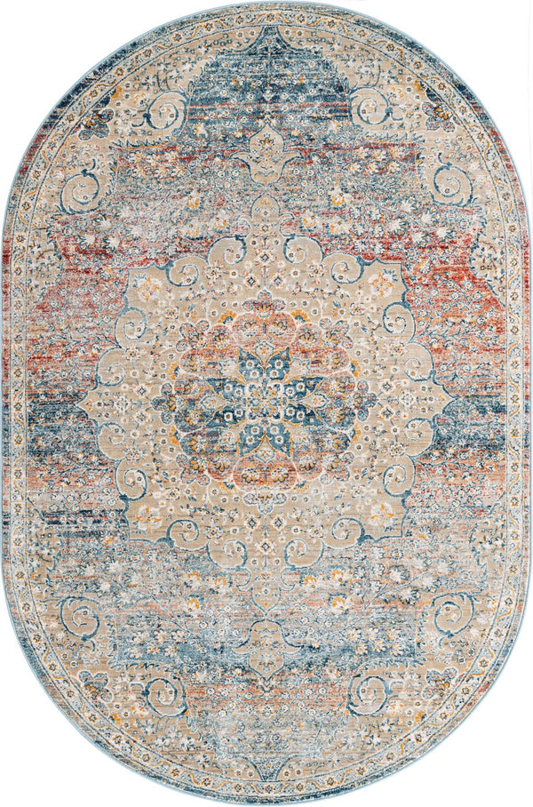 Unique Loom Newport Elms Machine Made Medallion Rug Multi, Blue/Gray/Ivory/Light Blue/Light Brown/Rust Red/Terracotta 5' 3" x 8' 0"
