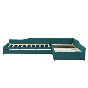 English Elm Upholstered Twin Daybed with Pull Out Trundle Linen Blend Sofa Style Studio Bed Green GX001316AAF