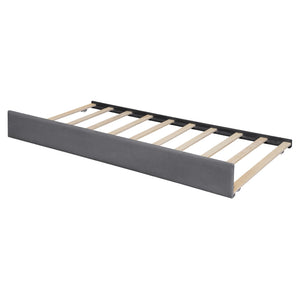 English Elm Full Size Velvet Upholstered Daybed with Pull Out Trundle and Wood Slat Support Gray LP100121AAE