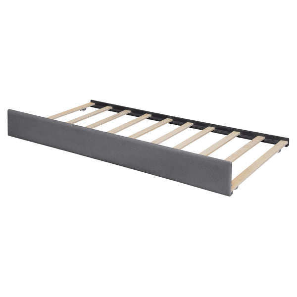 English Elm Full Size Velvet Upholstered Daybed with Pull Out Trundle and Wood Slat Support Gray LP100121AAE