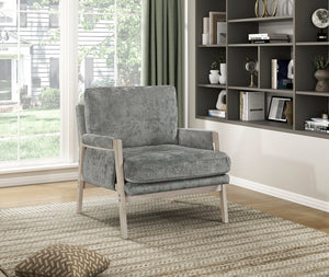 English Elm Modern Accent Chair with Chenille Upholstery, Solid Wood Frame, Plush Seat & Back for Living Room Comfort Brown Gray 30.25 L x 29.5 W x 17.5 H B011P281852