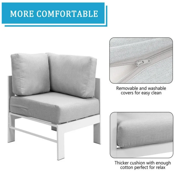 English Elm 4-piece Aluminum Modular Outdoor Sectional Set Seats 7 with Cushions and Wpc Table B082S00081