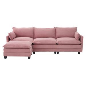 English Elm United We Win Modular Corduroy Sectional with Ottoman Low Profile Living Room Couch Pink W1568S00256