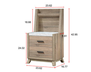English Elm 1pc Rustic Two-Drawer Nightstand with Distressed Finish and Ample Storage for Bedroom Organization Brown,White 26.38 L x 22.87 W x 25.35 H B2741P330633