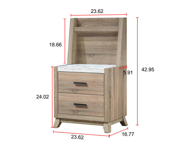 English Elm 1pc Rustic Two-Drawer Nightstand with Distressed Finish and Ample Storage for Bedroom Organization Brown,White 26.38 L x 22.87 W x 25.35 H B2741P330633