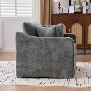 English Elm 43.9" Oversized Chenille Accent Chair with Bolster Pillows Farmhouse Living Room Seat Charcoal W3098P419126