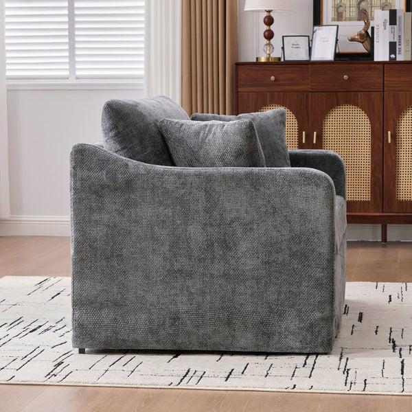 English Elm 43.9" Oversized Chenille Accent Chair with Bolster Pillows Farmhouse Living Room Seat Charcoal W3098P419126