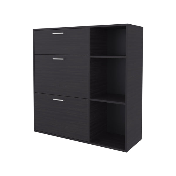 English Elm Shoe Storage Cabinet with 2 Doors 1 Drawer 3 Shelves — Slim Engineered Wood Organizer, Wengue Finish Black 43.31 L x 32.28 W x 5.91 H B097P395878
