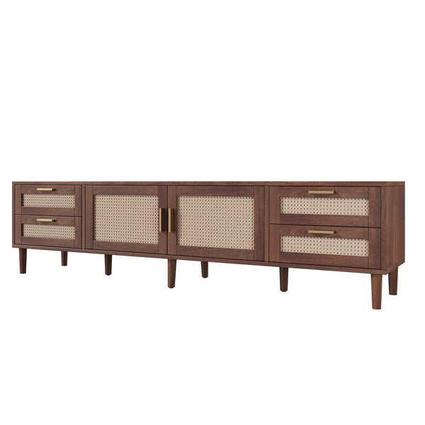English Elm 78 Inch Rattan Media Console with Pine Legs Four Drawers Modern Living Room Tv Stand N710P365048P