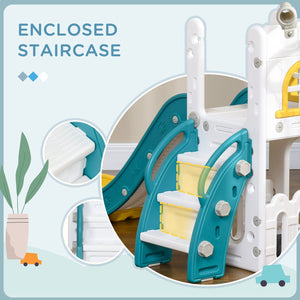 English Elm Qaba Toddler Indoor Playset with Slide Climber Basketball Hoop Telescope Storage W2225P217348
