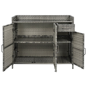 English Elm K&k Outdoor Wicker Bar Cabinet with Tempered Glass Top Adjustable Shelving and Drawer Grey N707P233745G