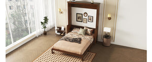 English Elm Queen Murphy Wall Bed with Integrated Desk Gas Strut Lift White Cabinet for Small Spaces Walnut W504S00226